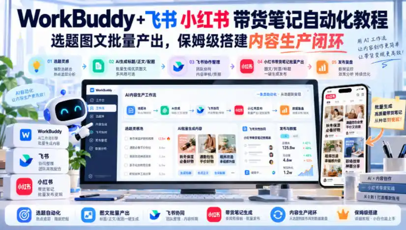 WorkBuddy+飞书小红书带货笔记自动化教程,选题图文批量产出,保姆级搭建内容生产闭环【文档】
