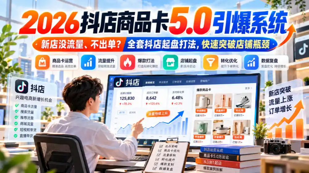 2026抖店商品卡5.0引爆店铺流量,新店没流量、不出单?全套抖店起盘打法,快速突破店铺瓶颈